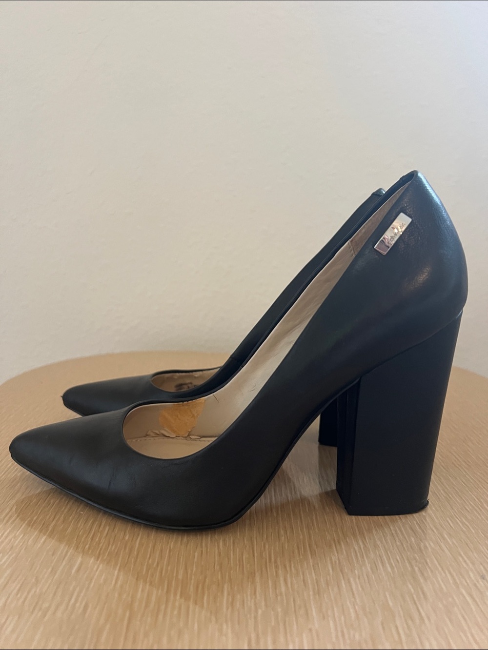 Calvin Klein Black Pointed Toe Block Heel Pumps